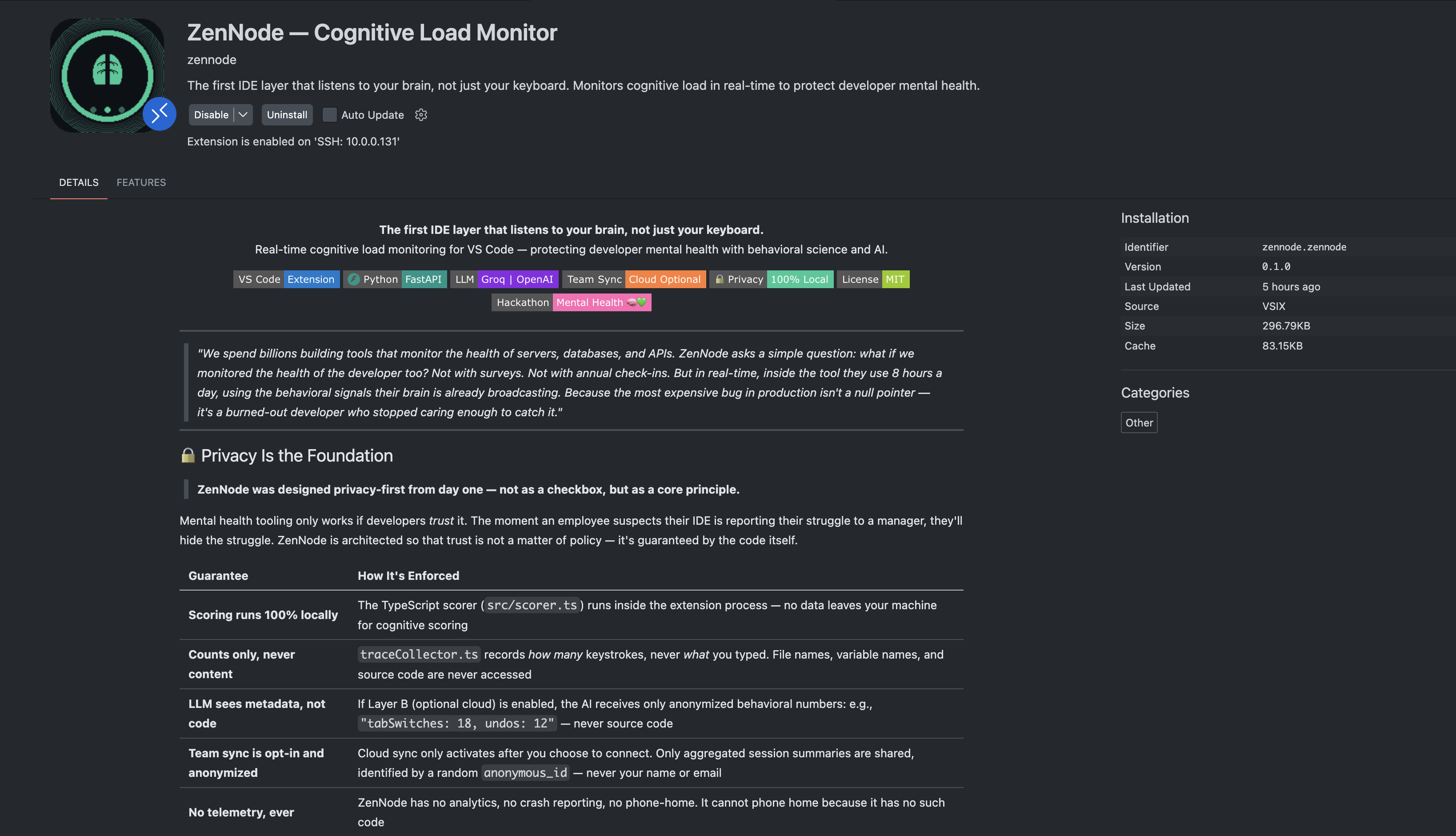 ZenNode VS Code Marketplace page